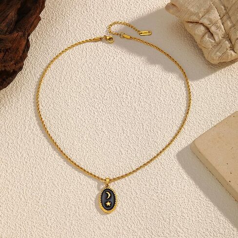 Womens Stainless Steel Blue Star and Moon Pendant Necklace Gold Tone 22mm Pendant 420mm + 65mm Chain Length Fashion Jewelry in Kuwait