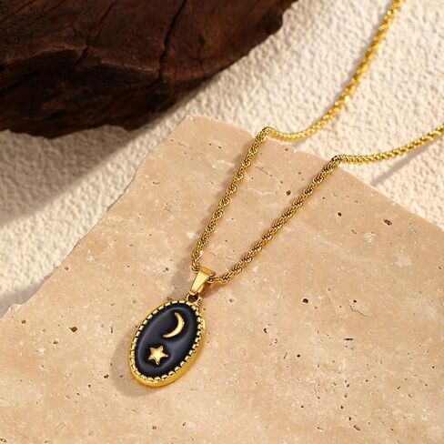 Womens Stainless Steel Blue Star and Moon Pendant Necklace Gold Tone 22mm Pendant 420mm + 65mm Chain Length Fashion Jewelry in Kuwait