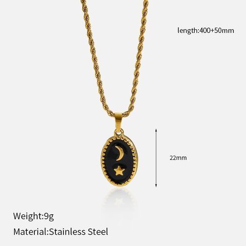 Womens Stainless Steel Blue Star and Moon Pendant Necklace Gold Tone 22mm Pendant 420mm + 65mm Chain Length Fashion Jewelry in Kuwait
