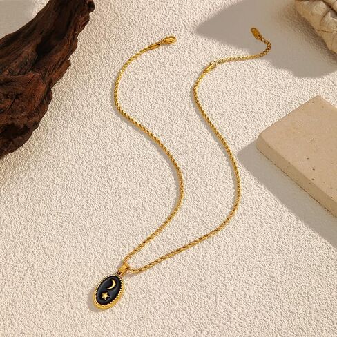 Womens Stainless Steel Blue Star and Moon Pendant Necklace Gold Tone 22mm Pendant 420mm + 65mm Chain Length Fashion Jewelry in Kuwait