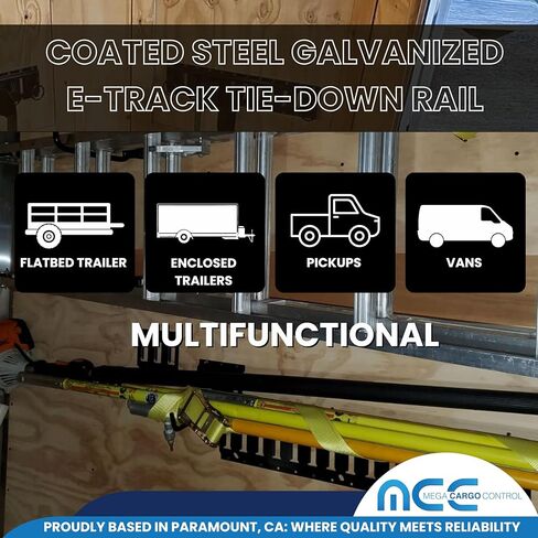 التحكم في الشحنات الضخمة - طقم السكك الحديدية E Track Tie Down مقاس 6 بوصات (4 عبوات) للمرائب، والشاحنات الصغيرة، والمقطورات، وأربطة ربط الدراجات النارية، وتركيبات ATV - قضبان ETrack ذات طلاء مسحوق أسود، والبضائع الآمنة والأحمال الثقيلة in Kuwait