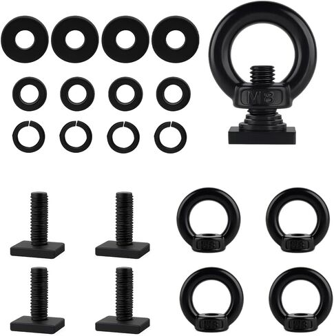 4PCS T Track Car Mount Tie Down Anchor for Roof Rack, M8 304 Stainless Steel Vehicle T Eye Bolts Nuts Kit, Auto Bolt Eye Nut Tie Down Rings to Hold Bungee Cord Ropes, Universal Fit (Black) in Kuwait