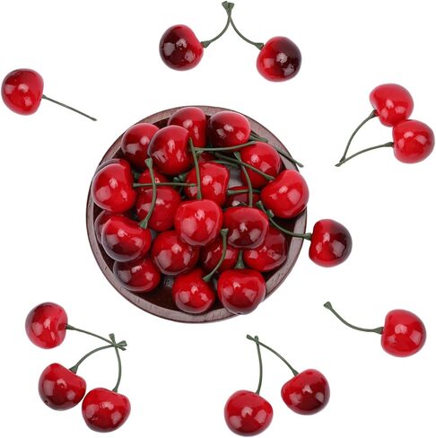 60 قطعة من الكرز الفاكهة الاصطناعية 30 مم/1.18 بوصة نابض بالحياة محاكاة الكرز وهمية للمنزل المطبخ الطعام الديكور صور الدعامة الحرفية العرض in Saudi Arabia
