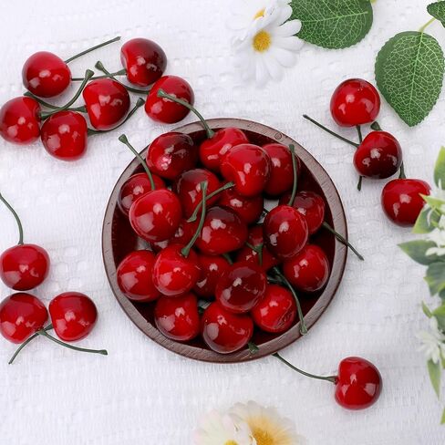 60 قطعة من الكرز الفاكهة الاصطناعية 30 مم/1.18 بوصة نابض بالحياة محاكاة الكرز وهمية للمنزل المطبخ الطعام الديكور صور الدعامة الحرفية العرض in Saudi Arabia