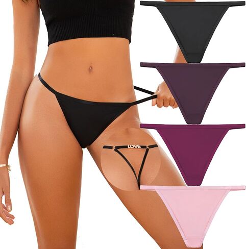G-String Thongs for Women T-back Low Waist Panties Thongs Breathable Cheeky Sexy Underwear 4Pack S-XL in Saudi Arabia