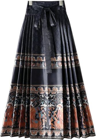 Women Horse Face Skirt Chinese Traditional Vintage A-line Long Swing Skirts Printed Pleated Hanfu Mamianqun in Saudi Arabia