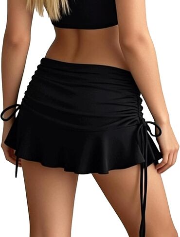 تنورة نسائية صغيرة مكشكشة منتصف الخصر Bodycon مثير عتيق برباط جانبي وربطة عنق جانبية ملابس ليلية عصرية in Saudi Arabia