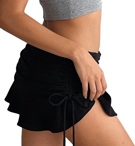 تنورة نسائية صغيرة مكشكشة منتصف الخصر Bodycon مثير عتيق برباط جانبي وربطة عنق جانبية ملابس ليلية عصرية in Saudi Arabia