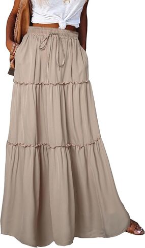 Womens High Waist A Line Ruffle Swing Long Maxi Skirt in Saudi Arabia