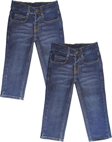 بنطلون جينز للأطفال الصغار من Wrangler Authentics - قطعتان من القماش سهل الارتداء مع قماش ناعم وقابل للتمدد - حزام خصر قابل للتعديل، مقاس كلاسيكي، متين in Saudi Arabia