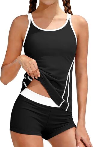 DONWEN Girl Swimsuits Tankini with Shorts Two Piece Bathing Suits Adjustable Straps Tummy Control Swimwear in Saudi Arabia