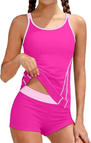 DONWEN Girl Swimsuits Tankini with Shorts Two Piece Bathing Suits Adjustable Straps Tummy Control Swimwear in Saudi Arabia