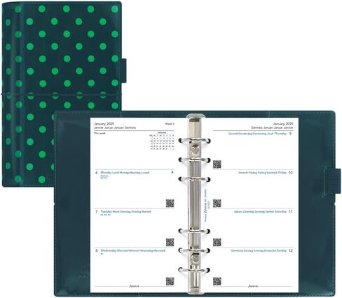 Filofax Domino Patent Organizer, Personal Size, Pine with Spots - High-Gloss, Contemporary, Six Rings, Week-to-View Calendar Diary, Multilingual, 2025 (C022517-25) in Saudi Arabia
