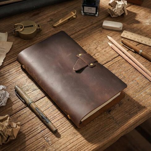 دفتر ملاحظات جلدي قابل لإعادة التعبئة مقاس A6، غلاف كلاسيكي مكون من 6 حلقات من جلد الحصان المجنون الأصلي مع 192 صفحة قابلة لإعادة التعبئة من ورق كرافت فارغ، جيب، للكتاب والدراسة والعمل اليومي، القهوة in Kuwait