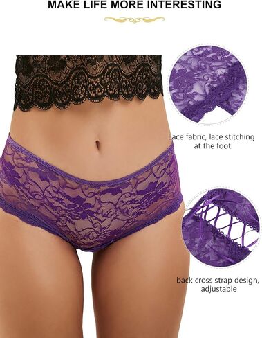 ohyeah Women Plus Size Cheeky Panties Lace G-String Thongs Panties Trim Boyshort Underwear T-Back Underpants 4XL in Saudi Arabia