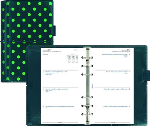Filofax Domino Patent Organizer, Personal Size, Pine with Spots - High-Gloss, Contemporary, Six Rings, Week-to-View Calendar Diary, Multilingual, 2025 (C022517-25) in Saudi Arabia