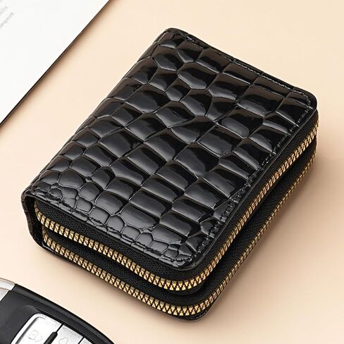PU Leather Card Holder, Double Zippered Coin Purse with Multiple Slots Compact Wallet for Cards and Cash Portable Small Purse for Men and Women (Black) (Rose Red) in Saudi Arabia