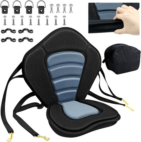 Kayak Seat Deluxe Padded Fishing Boat Seat Deluxe Sit-On-Top Canoe Seat Cushioned - Comfortable Backrest Support Universal Sit with Adjustable Back Strap Detachable Storage Bag in Kuwait