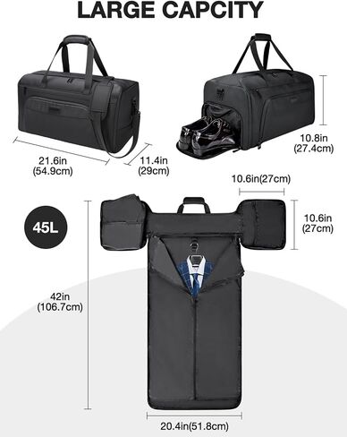 حقائب دفل الملابس من نوزيون للسفر، حقيبة ملابس قابلة للتحويل مع حجرة للأحذية، حقيبة بدلة سفر مقاومة للماء 3 في 1 مع حزام كتف للرجال والنساء in Kuwait