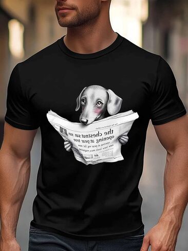 Men's T-Shirt,Short Sleeve Tee Shirt Casual Tops Watch Newspaper Pupp Crew Neck T Shirts for Men in Saudi Arabia