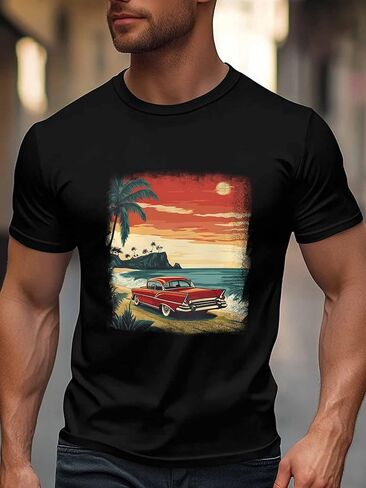 Men's T-Shirt,Short Sleeve Tee Shirt Casual Tops Red Motor Vehicle Crew Neck T Shirts for Men in Saudi Arabia