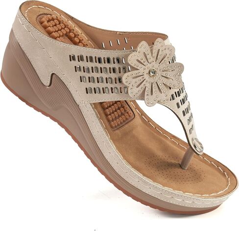 Aomigoct Wedge Sandals Women Flip Flops with High Increased Flower Platform Sandals for Women Dressy Summer Wedge Shoes Cushion FootBed Comfort Flip Flops in Saudi Arabia