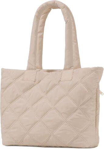 Puffer Tote Bag for Women, Quilted Bag with Zipper, Small Tote HandBags for Work, Travel in Kuwait