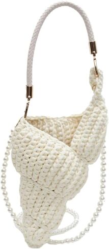 Handwoven Fashion Seashell Bag for Women Crochet Beach Bag Unique Boho Clutch with Pearl Strap Leather Handle 2025 in Saudi Arabia