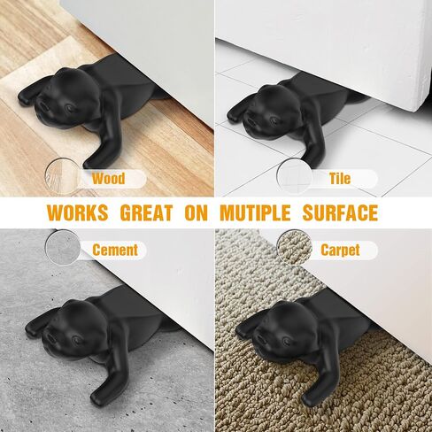 Crosize Cute Door Stoppers for Bottom of Door, Rubber Decorative Door Stops, Sturdy Wedge for Carpet, Tile, Concrete, Wood, Door Holder for Heavy Duty Door, Black 2 Pack in Saudi Arabia