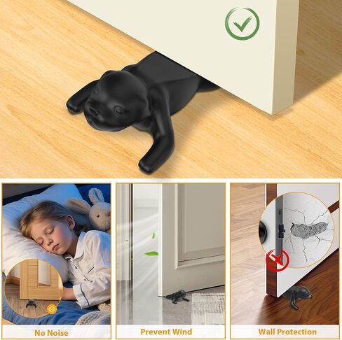 Crosize Cute Door Stoppers for Bottom of Door, Rubber Decorative Door Stops, Sturdy Wedge for Carpet, Tile, Concrete, Wood, Door Holder for Heavy Duty Door, Black 2 Pack in Saudi Arabia