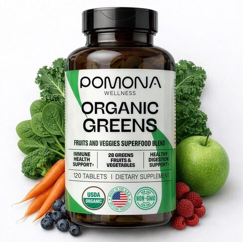 Pomona Wellness Super Greens Supplement, Full of Superfood Vitamins & Minerals, Fruits & Vegetable, Greens Powder for Bloating and Digestion, Gut Health, USDA Organic, Non-GMO, 60 Tablets in Saudi Arabia
