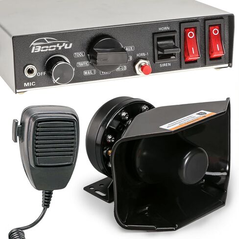 BooYu 9 Tones 12V 200W Warning Emergency Police Siren PA System [Rectangle Speaker][Handheld Microphone][Hands-Free][125-135dB][2 x 10A Switches] for Firefighter Ambulance Vehicles Truck SUV ATV UTV in Saudi Arabia