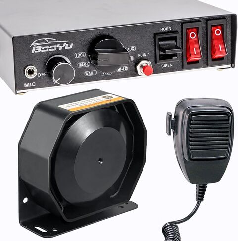 BooYu 9 Tones 12V 200W Warning Emergency Police Siren PA System [Rectangle Speaker][Handheld Microphone][Hands-Free][125-135dB][2 x 10A Switches] for Firefighter Ambulance Vehicles Truck SUV ATV UTV in Saudi Arabia