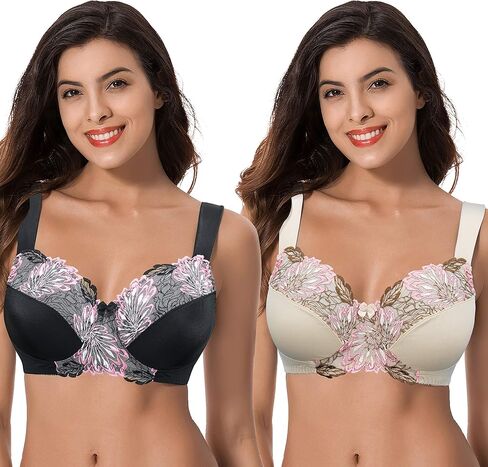 Curve Muse Women's Plus Size Minimizer Wireless Unlined Bra with Embroidery Lace in Saudi Arabia