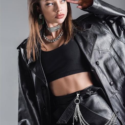 سلسلة سراويل uxcell Cross Star Punk للنساء والرجال، سلسلة سراويل جينز سلسلة مضادة للسرقة وحزام محفظة وسلاسل خصر مع مشابك جراد البحر لإكسسوارات ملابس الهيب هوب (فضي) in Saudi Arabia