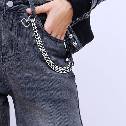 سلسلة سراويل uxcell Cross Star Punk للنساء والرجال، سلسلة سراويل جينز سلسلة مضادة للسرقة وحزام محفظة وسلاسل خصر مع مشابك جراد البحر لإكسسوارات ملابس الهيب هوب (فضي) in Saudi Arabia