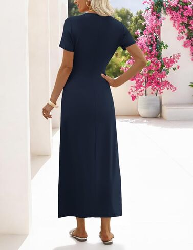 MEROKEETY Women's 2026 Summer Casual T Shirt Dresses Short Sleeve Tie Waist Long Work Beach Vacation Trendy Midi Dress in Saudi Arabia