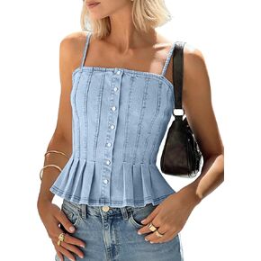 Denim Vest Sleeveless Jean Vest Top for Women Spaghetti Straps Casual Tank Denim Top Summer Cami Trendy Outfits in Saudi Arabia