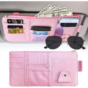 منظم حاجب الشمس (وردي)، حامل تخزين حاجب السيارة للنظارات الشمسية والوثائق والبطاقات والقلم، وجيب بسحاب، يناسب سيارات السيدان والشاحنات وسيارات الدفع الرباعي والإكسسوارات الداخلية للسيارات in Kuwait