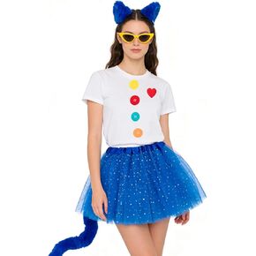 Blue Cat Costume for Women Halloween Accessories with Headband Tutu Skirt Glasses Fur Tail Buttons for Cosplay in Kuwait