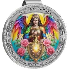 مشبك قناع القديس مايكل، الملاك الحارس لمشبك قناع السيارة، ملحقات السيارة هدية السلامة المسيحية الدينية لصديق عائلة السائق الجديد (فضي) in Kuwait