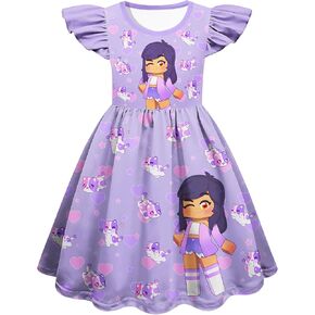 Girls Game Graphic Dress Cute Outfit Kids Ruffle Sleeve Dresses Birthday Gift in Saudi Arabia
