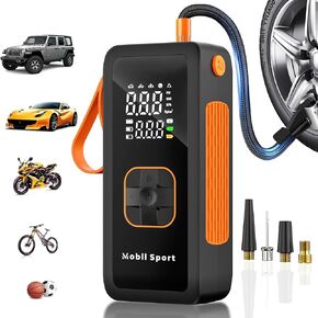 ضاغط هواء محمول منفاخ الإطارات، مضخة هواء 180 رطل لكل بوصة مربعة لإطارات السيارات مع مقياس الضغط الرقمي، ضوء LED ووظيفة الإغلاق التلقائي - مضخة لاسلكية للسيارة والدراجات النارية والدراجات والكرات والمزيد in Kuwait