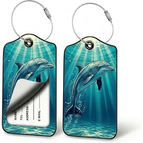 Shark Luggage Tags 2 Pack, Cool Ocean Shark PU Leather Travel Bag Tags with Privacy Cover, Durable ID Tags with Steel Wire Loop for Suitcases, Backpacks & Carry-On Luggage in Saudi Arabia