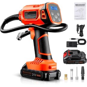 منفاخ الإطارات ضاغط هواء محمول، مضخة إطارات سيارة لاسلكية 21 فولت، منفاخ إطارات محمول باليد بقوة 160 رطل لكل بوصة مربعة مع مقياس ضغط رقمي للسيارة والدراجة النارية والدراجة الإلكترونية بقوة 21 فولت in Kuwait