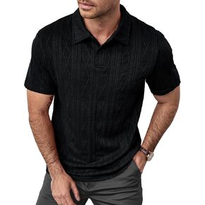 Mens Textured Knit Polo Shirts Casual Vintage Business Summer Collared Shirt (S-XXL) in Saudi Arabia