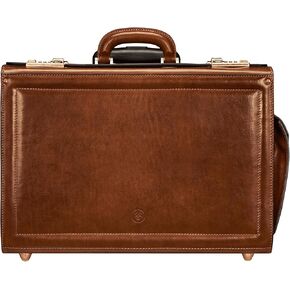 Maxwell Scott - حقيبة طيار جلدية فاخرة للرجال بعجلات / حقيبة كتالوج وقفل أسطواني - VareseW بني داكن in Kuwait