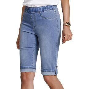 BISUAL Jean Shorts for Women Elastic Waist Pull On Bermuda Shorts Knee Length Stretchy Skinny Denim Jorts with Pockets in Kuwait