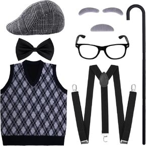 7Pcs 100 Days of School Men Costume, 100 Days of School Man Costume for Halloween Grandpa Costume 1920s Old Man Outfit in Saudi Arabia