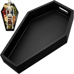 Halloween Coffin Tray, Gothic Coffin Shape Serving Board with Built-in Handles, Black Halloween Spooky Decor, Creepy Wooden Serving Tray for Candy, Snacks, Charcuterie, Jewelry, Makeup in Saudi Arabia